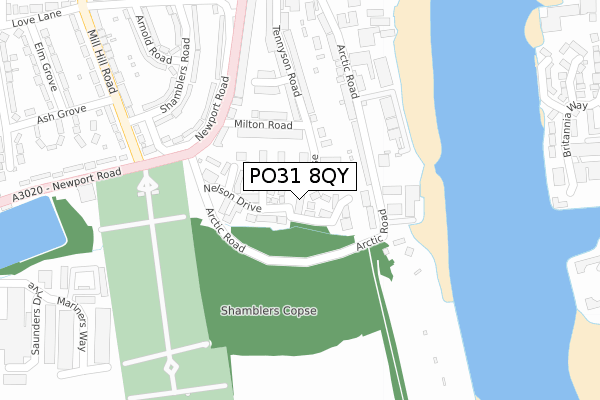 PO31 8QY map - large scale - OS Open Zoomstack (Ordnance Survey)