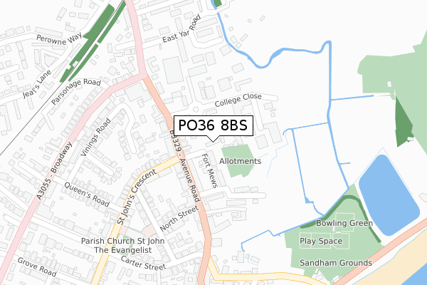 PO36 8BS map - large scale - OS Open Zoomstack (Ordnance Survey)