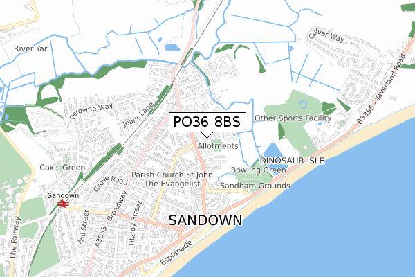 PO36 8BS map - small scale - OS Open Zoomstack (Ordnance Survey)