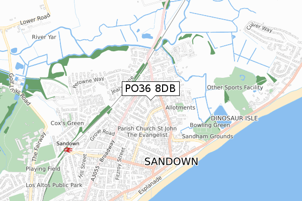 PO36 8DB map - small scale - OS Open Zoomstack (Ordnance Survey)