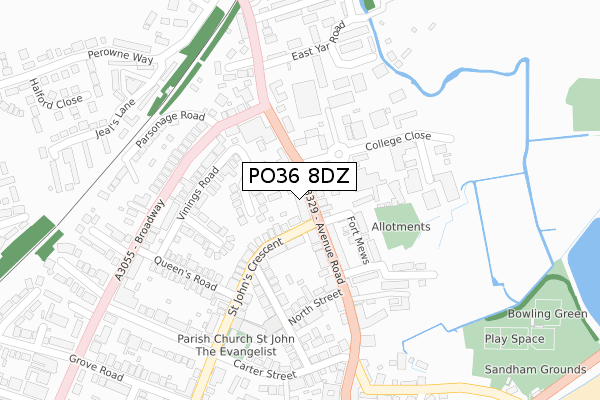 PO36 8DZ map - large scale - OS Open Zoomstack (Ordnance Survey)