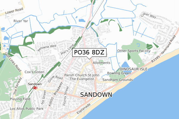 PO36 8DZ map - small scale - OS Open Zoomstack (Ordnance Survey)