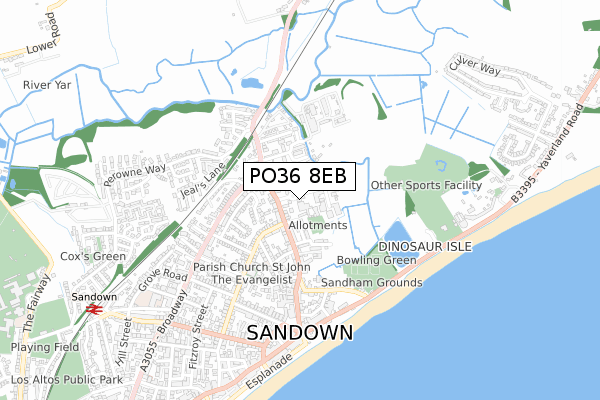 PO36 8EB map - small scale - OS Open Zoomstack (Ordnance Survey)