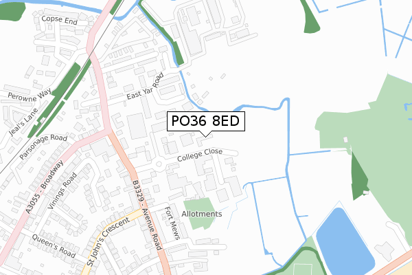 PO36 8ED map - large scale - OS Open Zoomstack (Ordnance Survey)