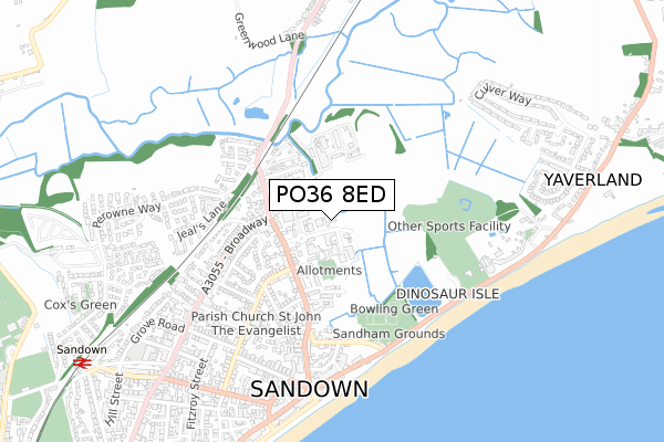 PO36 8ED map - small scale - OS Open Zoomstack (Ordnance Survey)