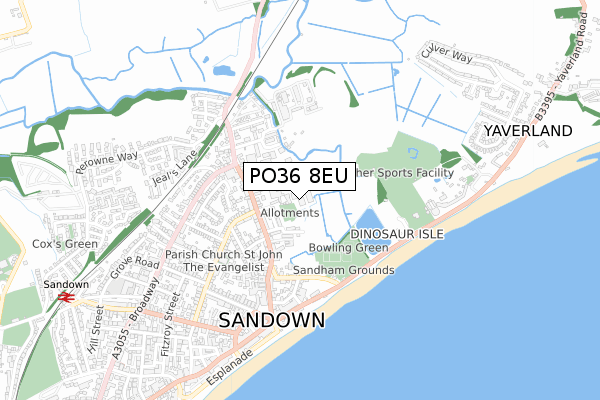 PO36 8EU map - small scale - OS Open Zoomstack (Ordnance Survey)