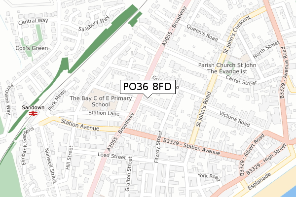 PO36 8FD map - large scale - OS Open Zoomstack (Ordnance Survey)