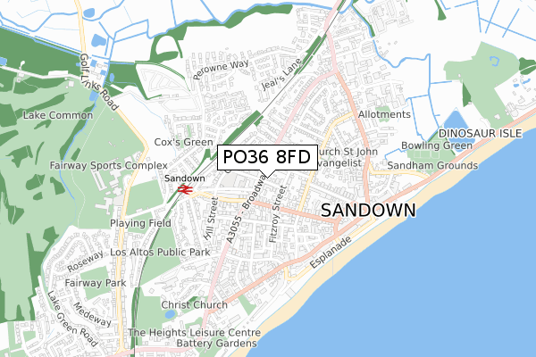 PO36 8FD map - small scale - OS Open Zoomstack (Ordnance Survey)