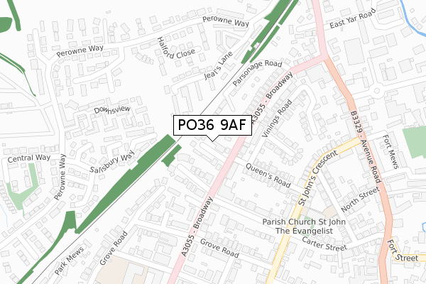 PO36 9AF map - large scale - OS Open Zoomstack (Ordnance Survey)