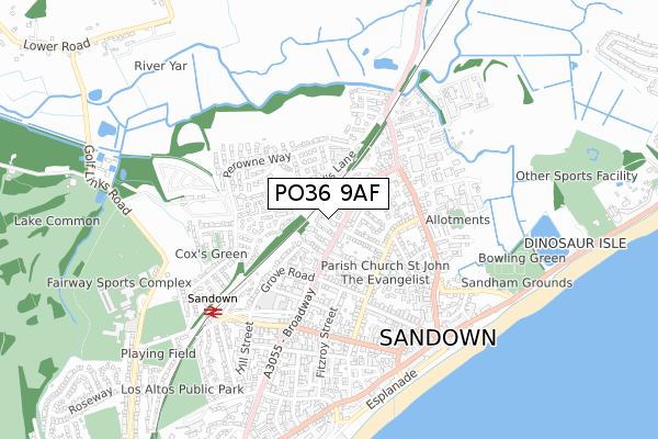 PO36 9AF map - small scale - OS Open Zoomstack (Ordnance Survey)