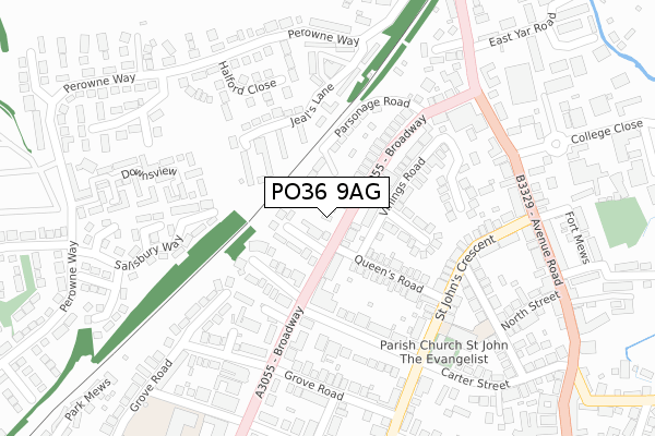 PO36 9AG map - large scale - OS Open Zoomstack (Ordnance Survey)