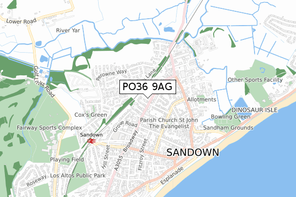 PO36 9AG map - small scale - OS Open Zoomstack (Ordnance Survey)