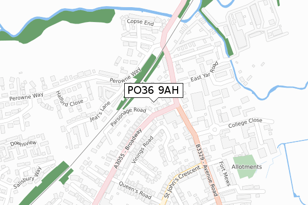 PO36 9AH map - large scale - OS Open Zoomstack (Ordnance Survey)