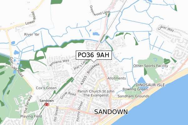 PO36 9AH map - small scale - OS Open Zoomstack (Ordnance Survey)