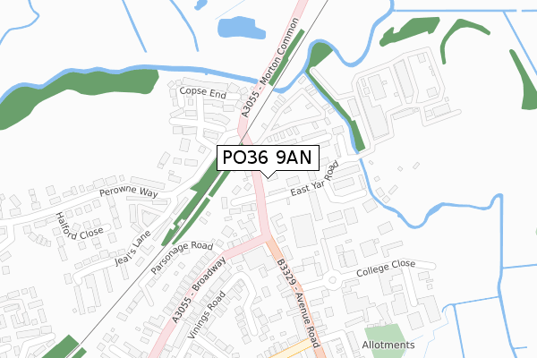 PO36 9AN map - large scale - OS Open Zoomstack (Ordnance Survey)