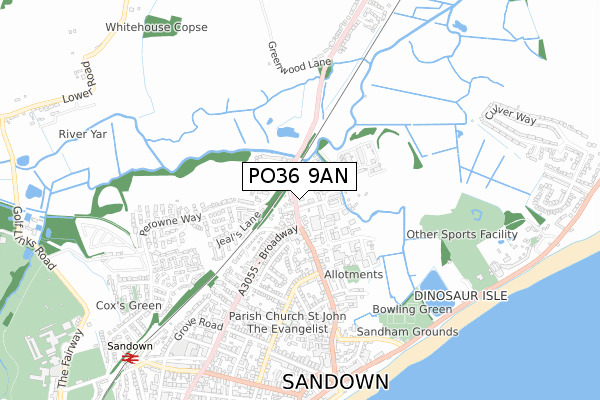 PO36 9AN map - small scale - OS Open Zoomstack (Ordnance Survey)