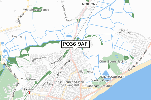 PO36 9AP map - small scale - OS Open Zoomstack (Ordnance Survey)