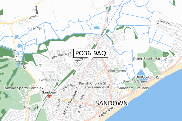 PO36 9AQ map - small scale - OS Open Zoomstack (Ordnance Survey)