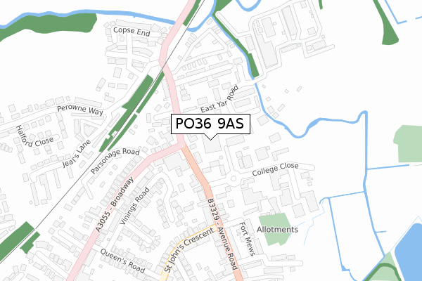 PO36 9AS map - large scale - OS Open Zoomstack (Ordnance Survey)