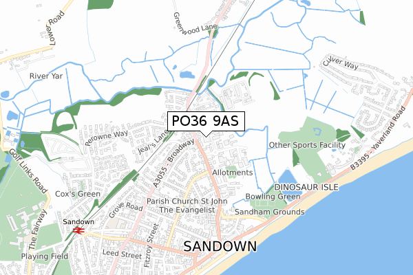 PO36 9AS map - small scale - OS Open Zoomstack (Ordnance Survey)