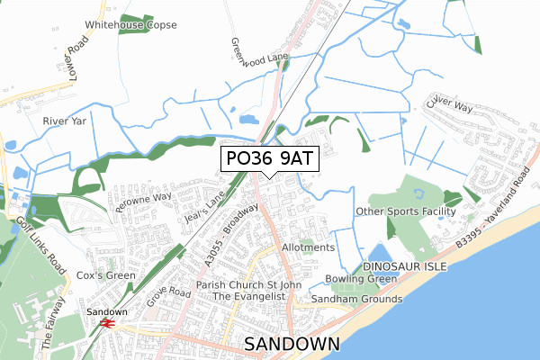 PO36 9AT map - small scale - OS Open Zoomstack (Ordnance Survey)