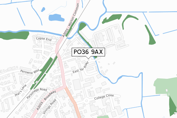 PO36 9AX map - large scale - OS Open Zoomstack (Ordnance Survey)