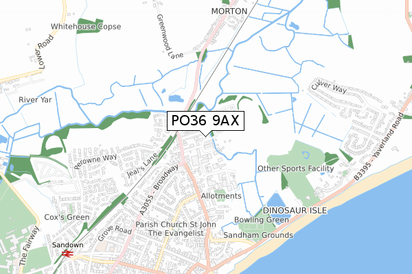 PO36 9AX map - small scale - OS Open Zoomstack (Ordnance Survey)