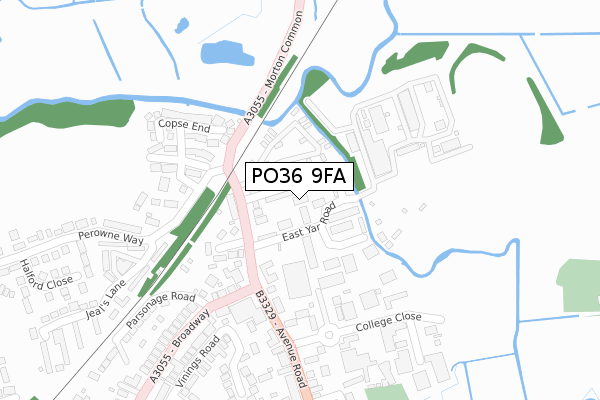 PO36 9FA map - large scale - OS Open Zoomstack (Ordnance Survey)