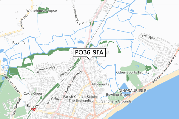 PO36 9FA map - small scale - OS Open Zoomstack (Ordnance Survey)