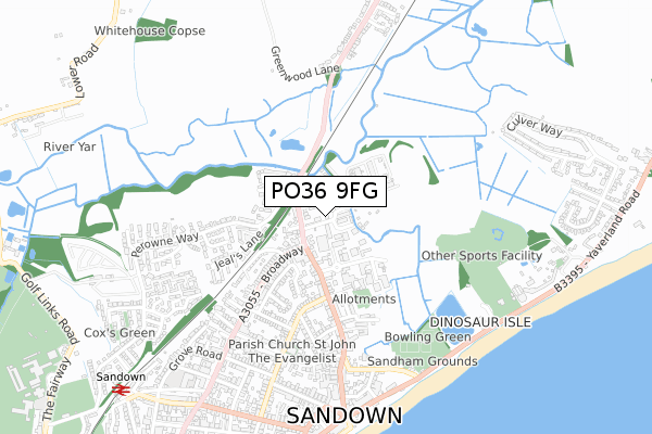 PO36 9FG map - small scale - OS Open Zoomstack (Ordnance Survey)