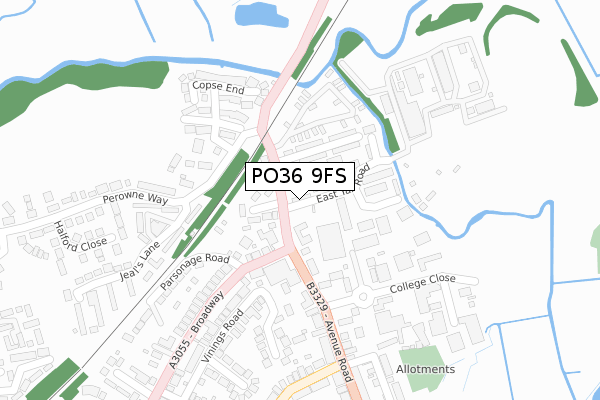 PO36 9FS map - large scale - OS Open Zoomstack (Ordnance Survey)