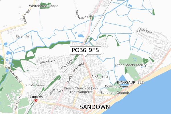 PO36 9FS map - small scale - OS Open Zoomstack (Ordnance Survey)