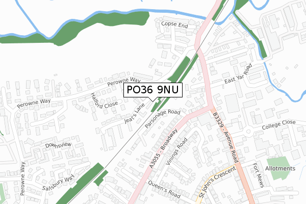 PO36 9NU map - large scale - OS Open Zoomstack (Ordnance Survey)