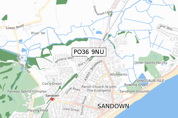 PO36 9NU map - small scale - OS Open Zoomstack (Ordnance Survey)