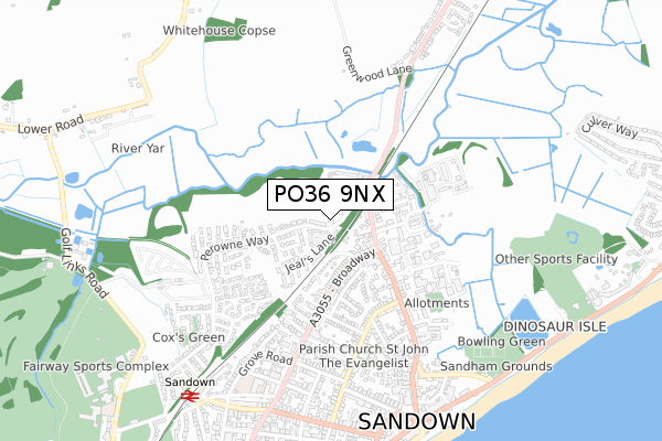 PO36 9NX map - small scale - OS Open Zoomstack (Ordnance Survey)