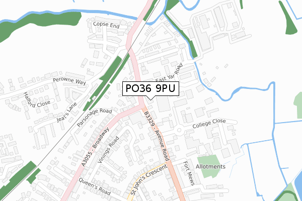 PO36 9PU map - large scale - OS Open Zoomstack (Ordnance Survey)