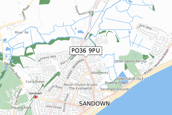 PO36 9PU map - small scale - OS Open Zoomstack (Ordnance Survey)