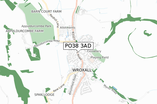 PO38 3AD map - small scale - OS Open Zoomstack (Ordnance Survey)