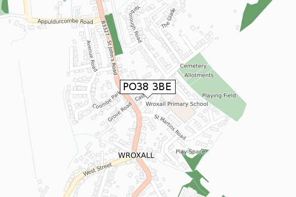 PO38 3BE map - large scale - OS Open Zoomstack (Ordnance Survey)