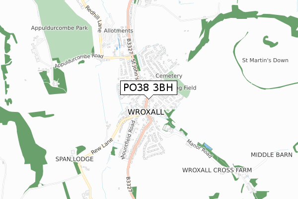 PO38 3BH map - small scale - OS Open Zoomstack (Ordnance Survey)