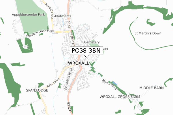 PO38 3BN map - small scale - OS Open Zoomstack (Ordnance Survey)