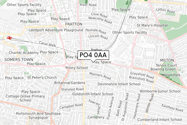 PO4 0AA map - small scale - OS Open Zoomstack (Ordnance Survey)