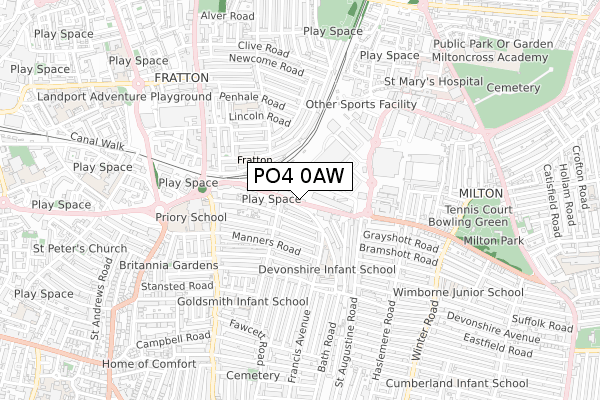 PO4 0AW map - small scale - OS Open Zoomstack (Ordnance Survey)