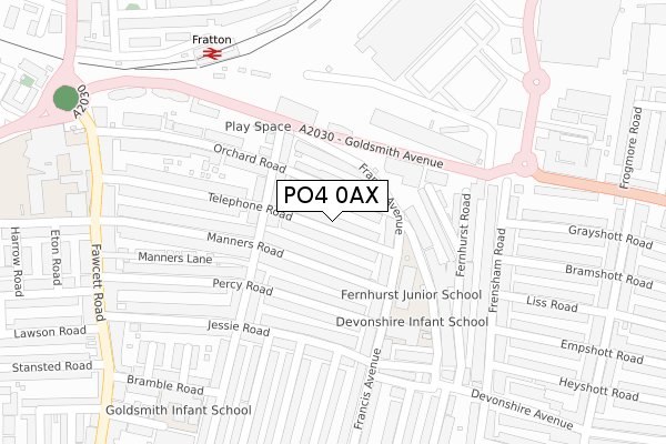 PO4 0AX map - large scale - OS Open Zoomstack (Ordnance Survey)