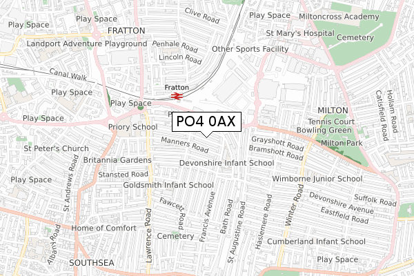 PO4 0AX map - small scale - OS Open Zoomstack (Ordnance Survey)