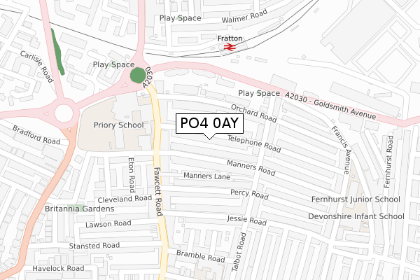 PO4 0AY map - large scale - OS Open Zoomstack (Ordnance Survey)