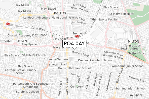 PO4 0AY map - small scale - OS Open Zoomstack (Ordnance Survey)