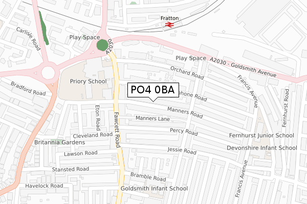 PO4 0BA map - large scale - OS Open Zoomstack (Ordnance Survey)