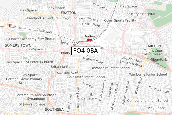 PO4 0BA map - small scale - OS Open Zoomstack (Ordnance Survey)