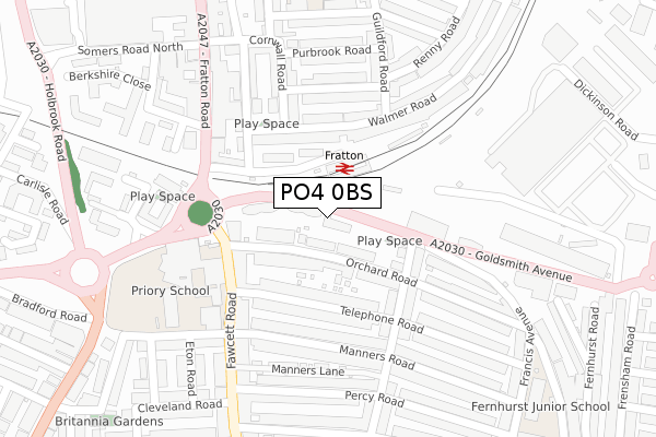 PO4 0BS map - large scale - OS Open Zoomstack (Ordnance Survey)